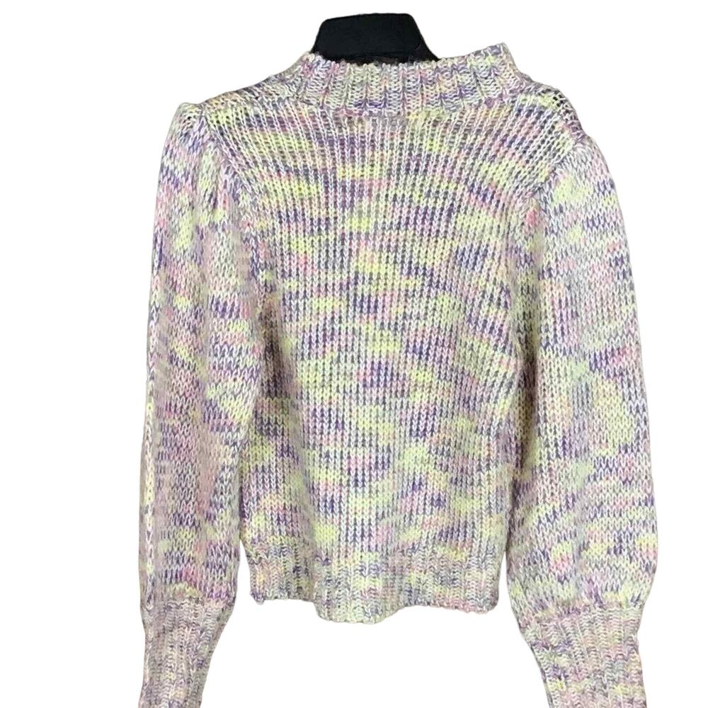 All In Favor Womens Size Small Marled Balloon Sleeve Sweater Pink Purple Yellow